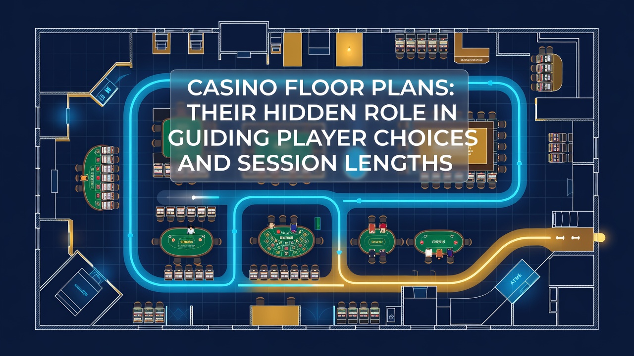 Aerial view of a casino floor plan showing maze-like pathways, slot machine clusters, and central gaming tables designed to direct foot traffic