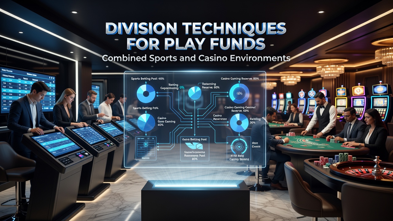 Illustration showing bankroll division between sports betting terminals and casino gaming tables in a combined venue