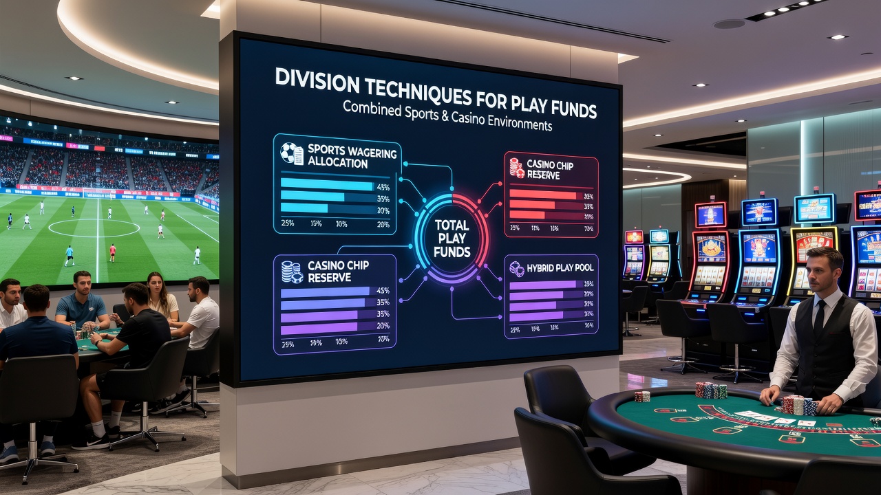 Digital interface displaying separate sports and casino fund balances with allocation sliders