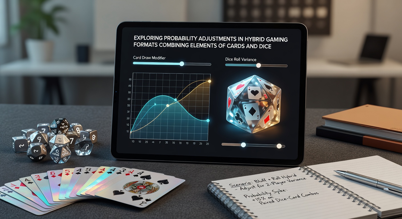 Close-up of probability adjustment tables used in card-dice hybrid game development