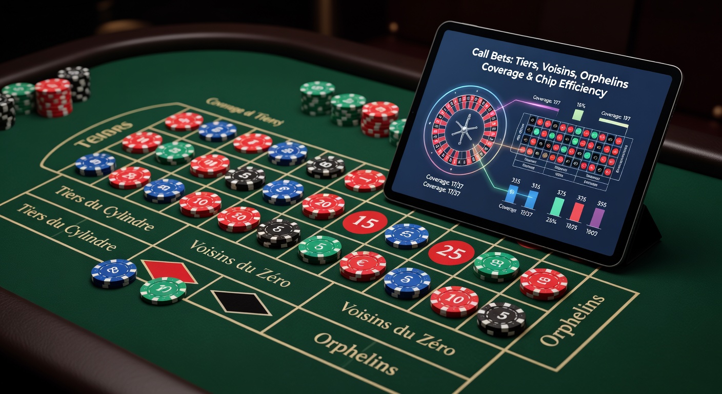 French Roulette wheel with colored sectors marking Tiers du Cylindre, Voisins du Zéro, and Orphelins call bet coverage areas