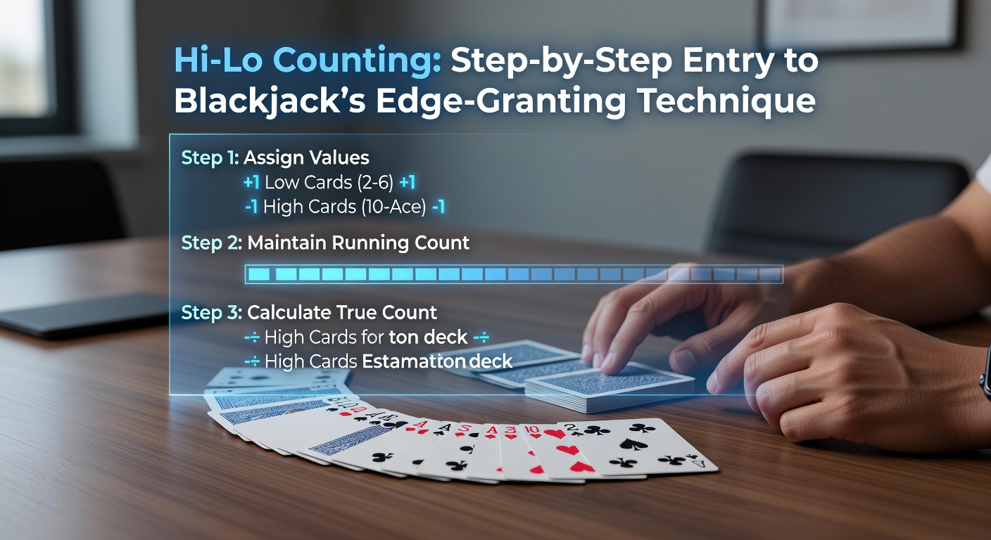 Close-up of a blackjack table with cards fanned out, illustrating the setup for card counting techniques like Hi-Lo
