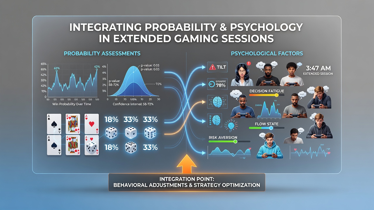 Graph depicting performance decline over time with markers for psychological intervention points in gaming sessions