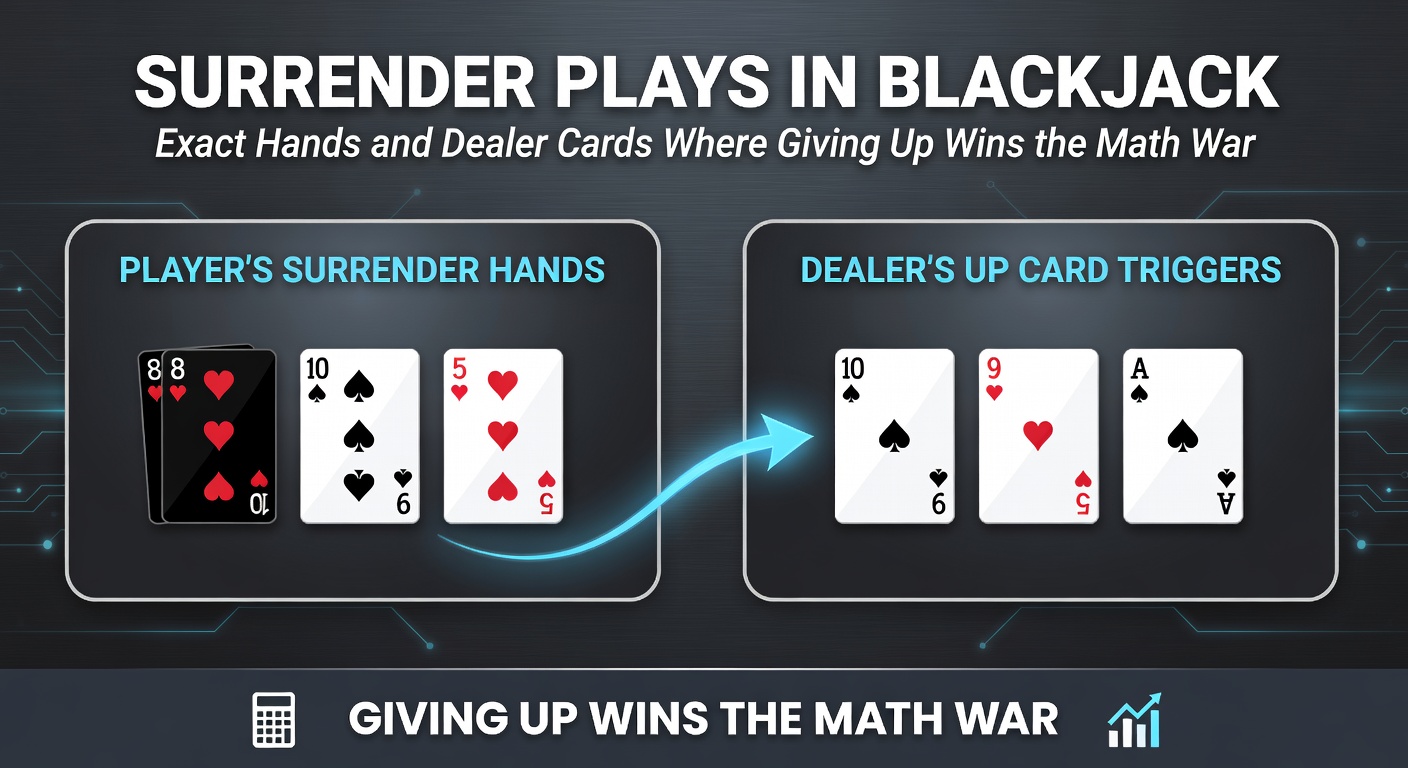 Blackjack strategy chart highlighting surrender zones for hard 15 and 16 against dealer 9, 10, Ace