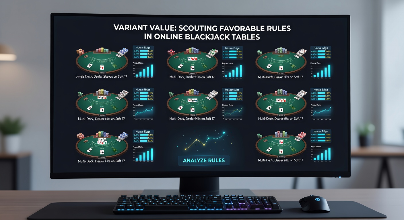 Digital blackjack table interface showing rule details like deck count and payout options for favorable player conditions